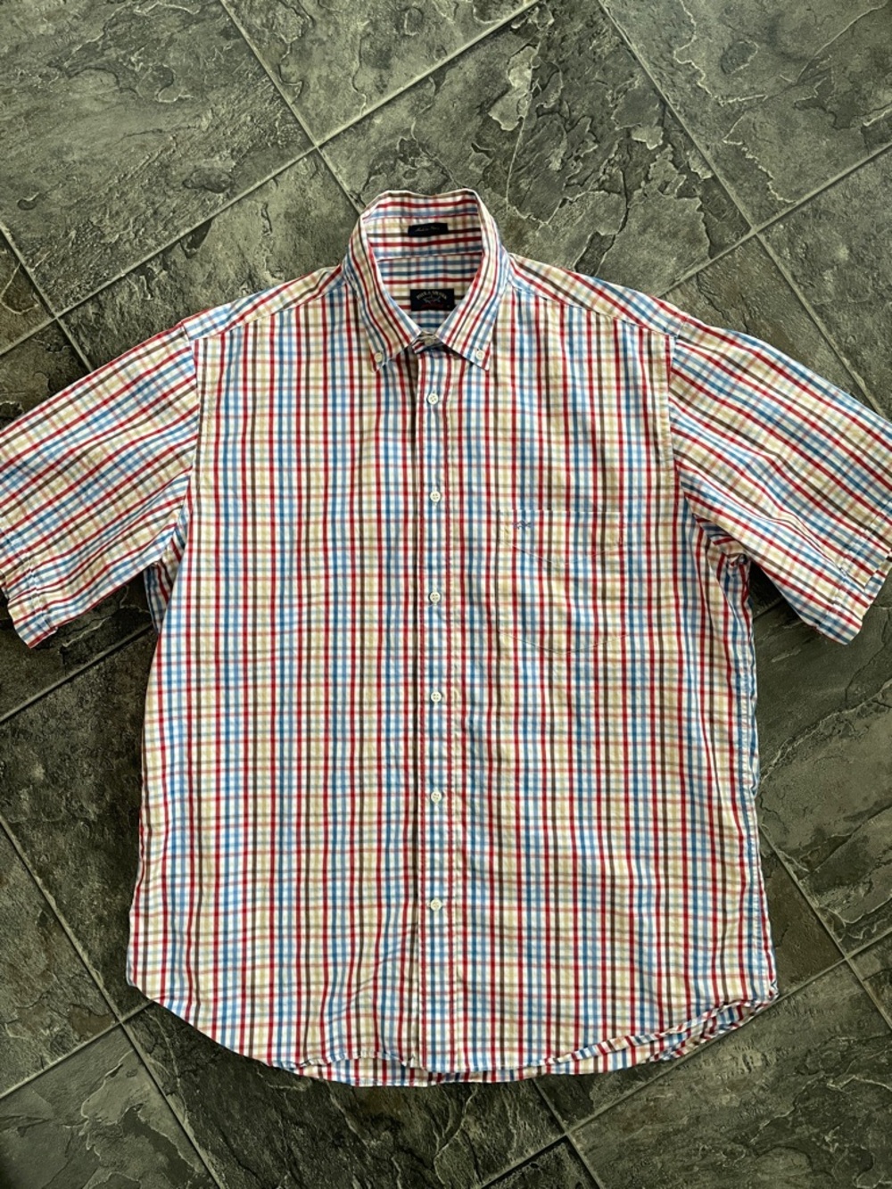 PAUL & SHARK YACHTING Short-Sleeve Checkered Cotton Casual Button-Down Shirt